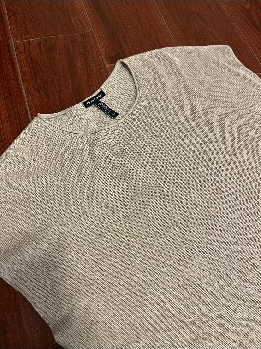 Eileen Fisher Cream Ribbed Knit Boxy Shell - Picture 3 of 11